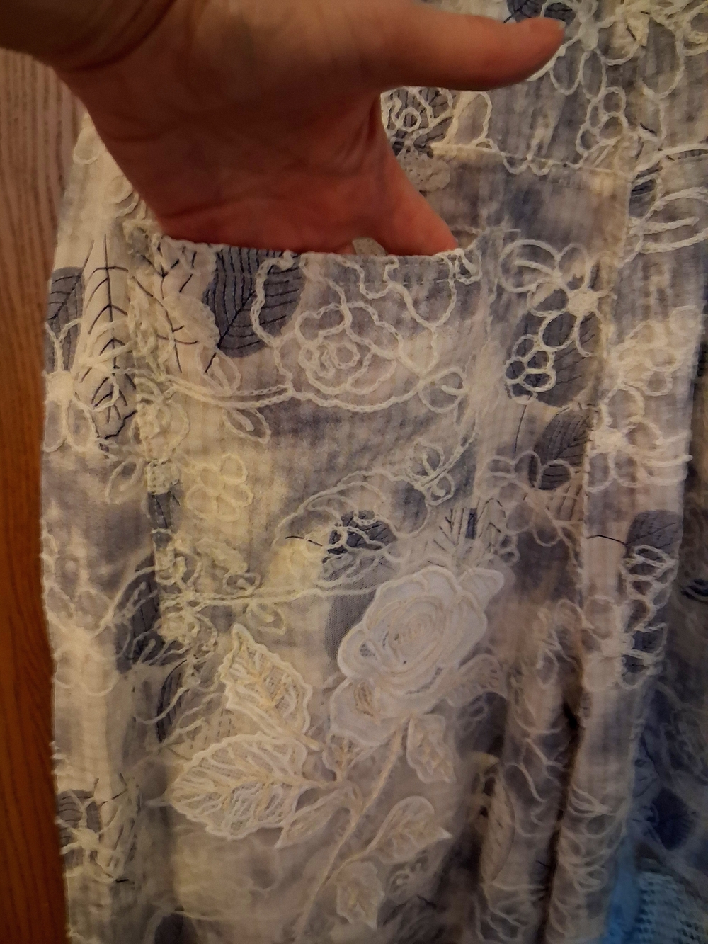 POL Blue and White Embroidered Wide-Leg Patchwork Overalls Sz S - Picture 13 of 16
